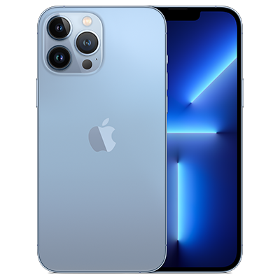 an iphone 13 pro max mobile in blue