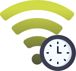 a green wifi symbol with a clock in front