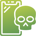 a green skull in front of a green document