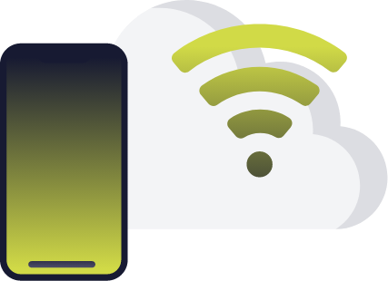 a green mobile and green wifi symbol in front of a white cloud