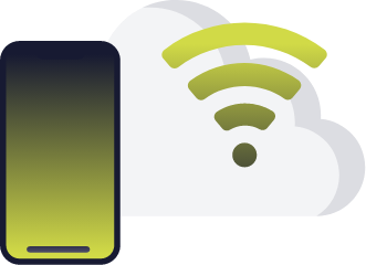 a green mobile and green wifi symbol in front of a white cloud