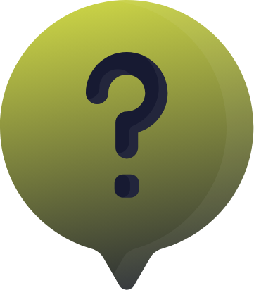 a green speech bubble with a black question mark on the front