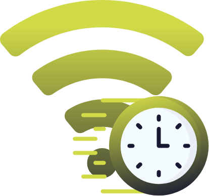 a green wifi symbol with a clock in front