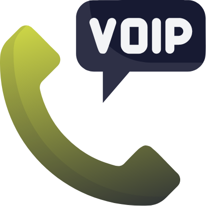 a green handset with a speech bubble saying VOIP