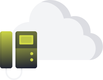 a green handset in front of a white cloud