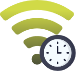 a green wifi symbol with a clock in front