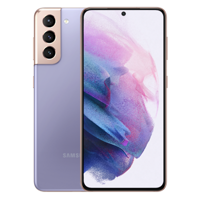 a samsung galaxy s21 mobile in violet