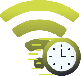 a green wifi symbol with a clock in front