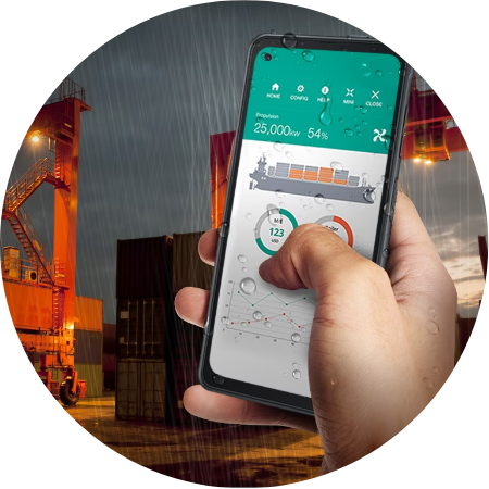 a samsung xcover mobile being used within a ship dock yard