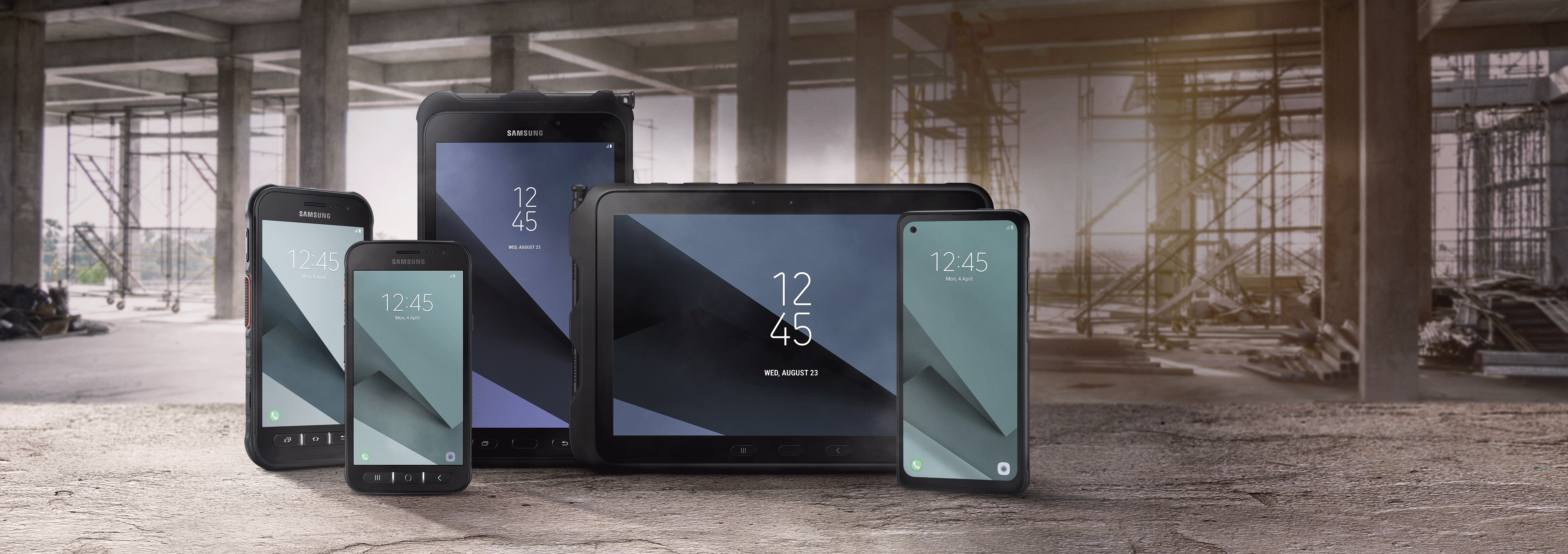 the samsung rugged device lineup within a construction yard
