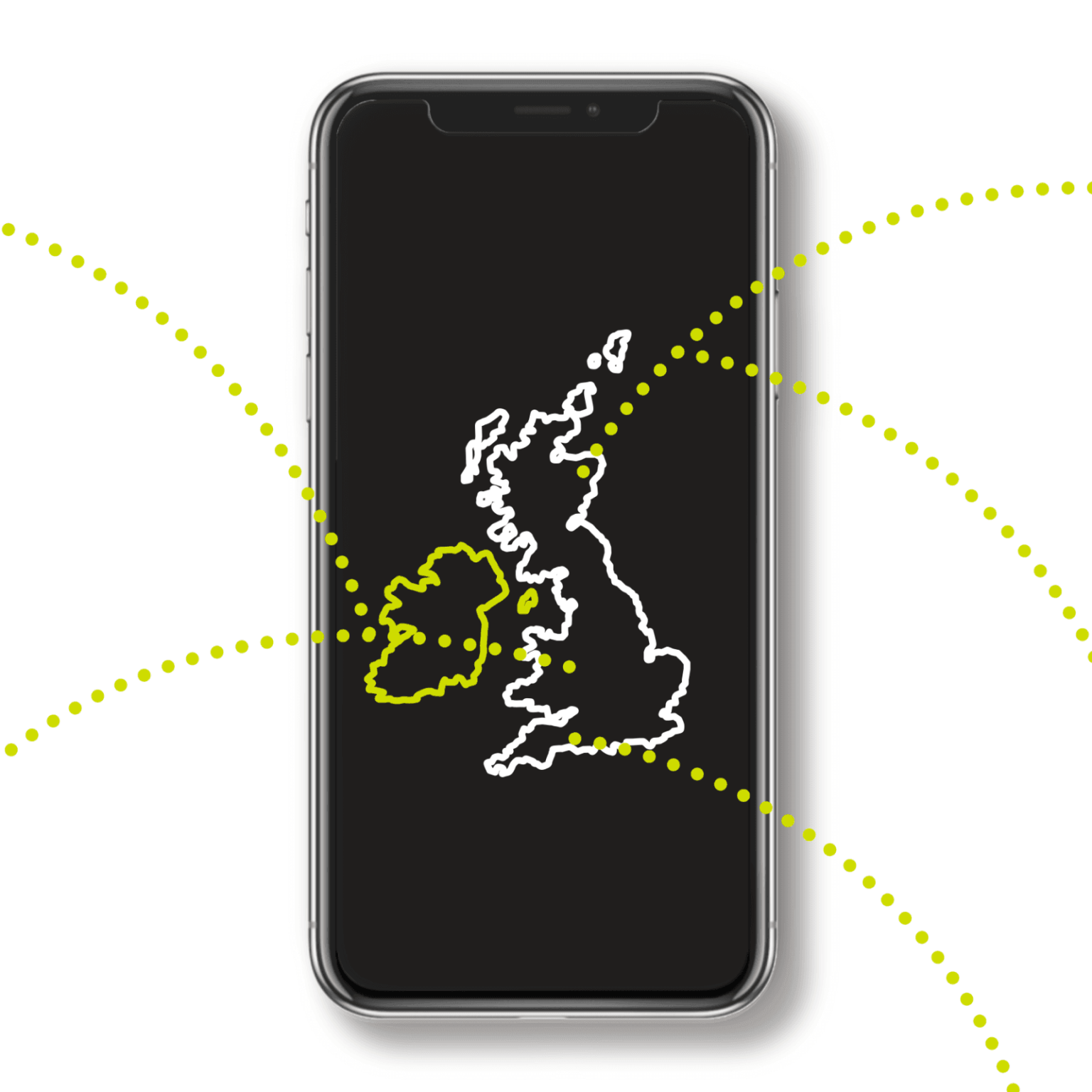 an outline of the united kingdom on a mobile screen