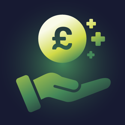 green hand with a pound coin above