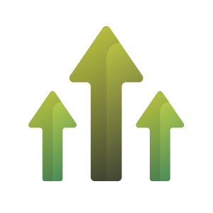 three green arrows pointing up