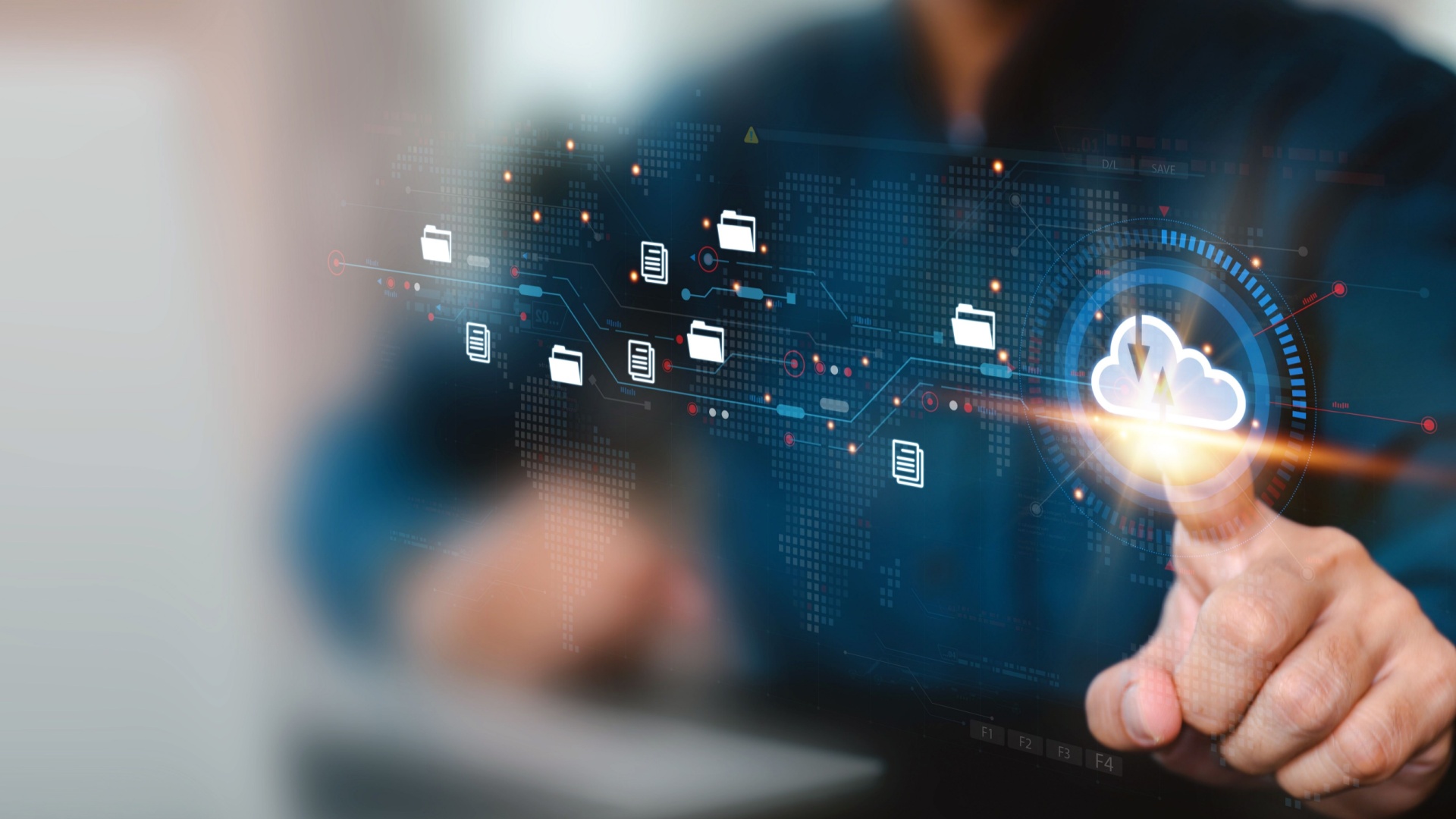 person clicking a cloud IT icon with their finger