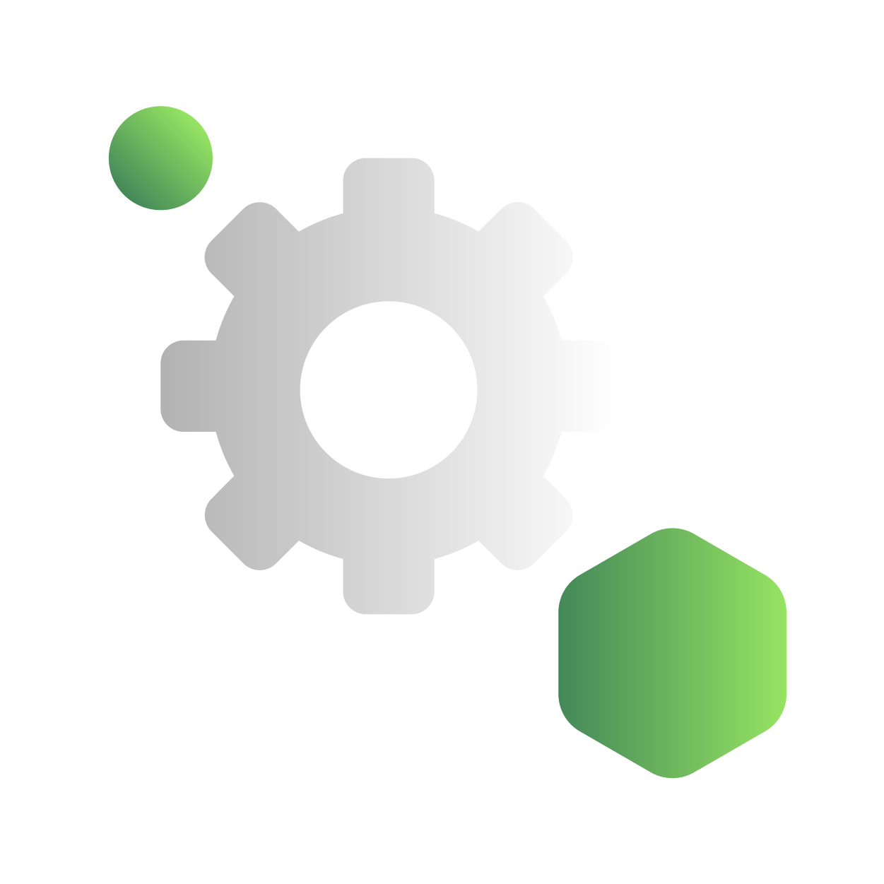 grey cog with green hexagon next to it