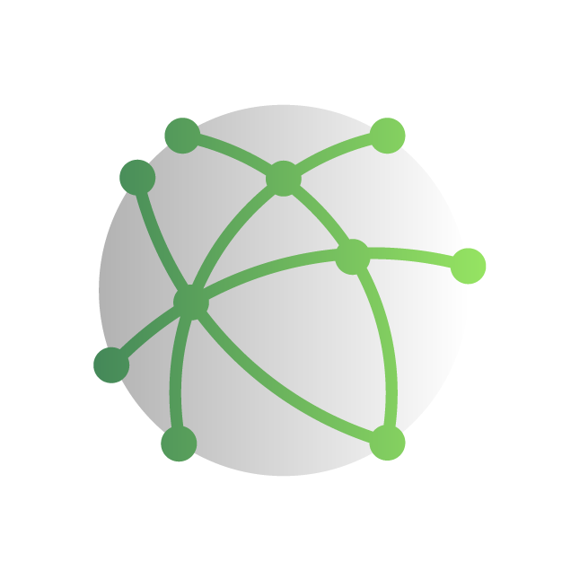 grey globe with green lines surrounding it