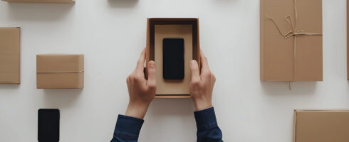 mobile within a cardboard